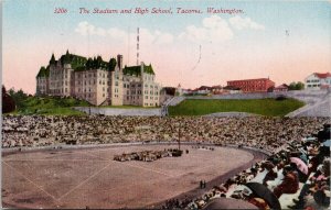 Tacoma WA Stadium & High School 1917 Rainier National Parks Cancel Postcard H40