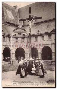 Postcard Old Ste Anne d Auray Calvary Cloitre Girls desiring a husband