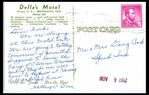 1960s Della's Tourist Court Motel Brookhaven MS Red Telephone Booth Postcard