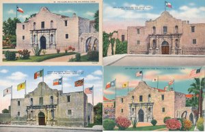(4 cards) San Antonio TX, Texas - The Alamo Under Six Flags - Linen