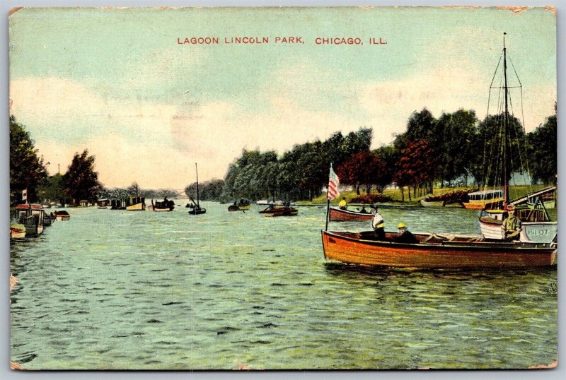 Vtg Chicago Illinois IL Boats On Lincoln Park Lagoon 1910s View Postcard
