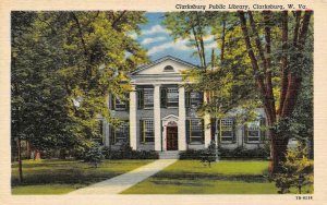 CLARKSBURG, WV West Virginia   PUBLIC LIBRARY  c1940's Curteich Linen Postcard