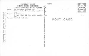 Indian River Michigan~Large Crucifix @ Catholic Shrine~Info Bk~1950s Postcard