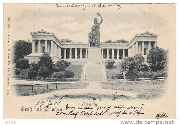 Gruss aus Munchen, Germany,1890s; Bavaria Statue