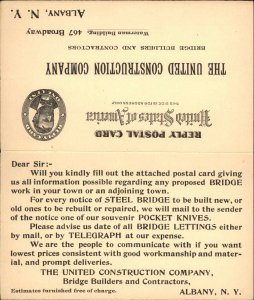 Albany United Construction Co c1900 Fold Open Postal Card