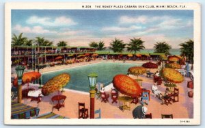 MIAMI BEACH, FL Florida~ RONEY PLAZA HOTEL Sun Club ~ Pool c1950s Linen Postcard