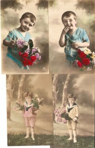 Pretty little children, with flowers Nice set of four (4) old vintage French P