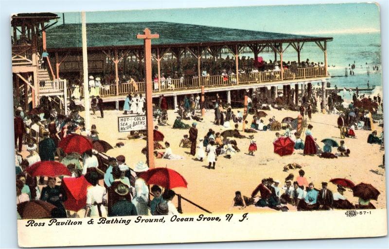 *Ross Pavilion Bathing Ground Ocean Grove NJ Beach Water Vintage Postcard C10