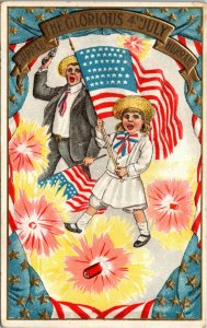 Postcard Patriotic Fourth of July Series SB 258 Man with Child, Flags C.1907 L5