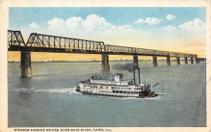 G88/ Cairo Illinois Postcard 1920 Steamer Passing Bridge Ohio River