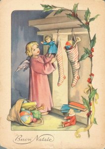 Happy New Year Socks With Presents For Santa Claus Vintage Postcard BS.05