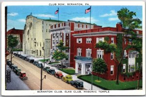 1936 Scranton Club Row Elks Club Masonic Temple Pennsylvania PA Posted Postcard