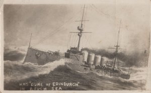 The Duke Of Edinburgh Ship In Rough Sea Antique Disaster Postcard