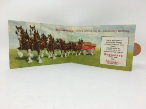 Budweiser Beer Clydesdale Horses Folding Postcard Advertising Vintage