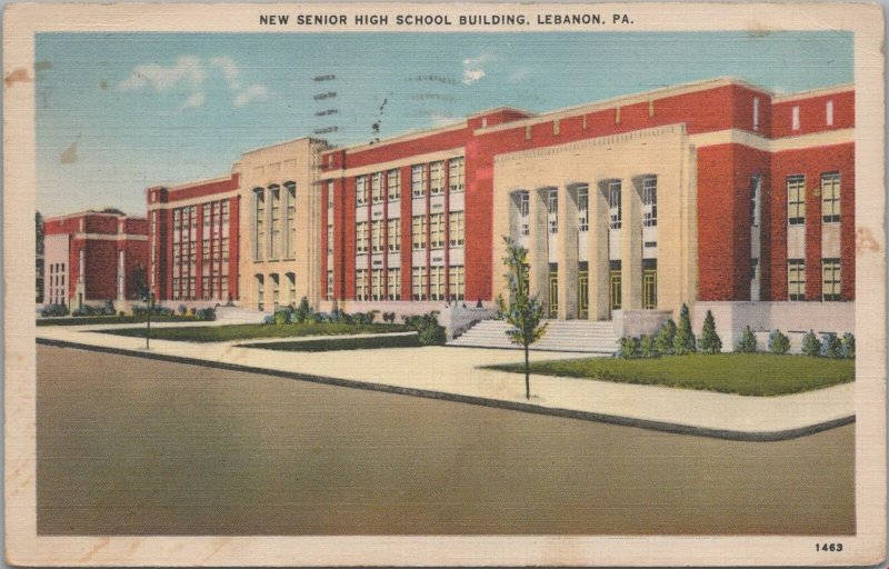 Postcard New Senior High School Building Lebanon PA 1941