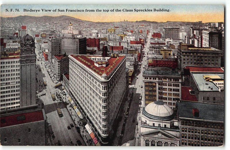 Birdseye View SAN FRANCISCO from top Claus Spreckles Building - c1910 Postcard