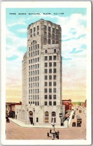 Home Banks Building Elgin Illinois IL Street View Building Landmark Postcard