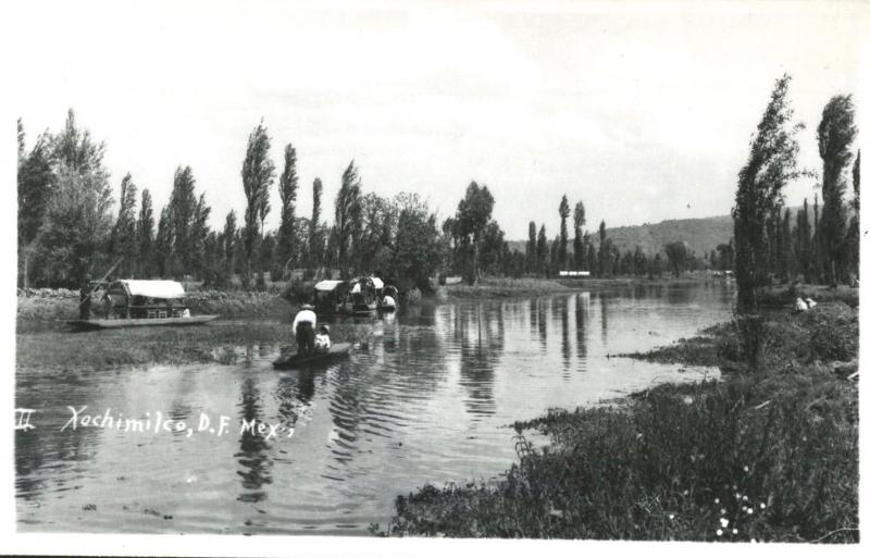 Xochimilco D.F. Mexico Boats Stream Vintage Real Photo RPPC Postcard D2