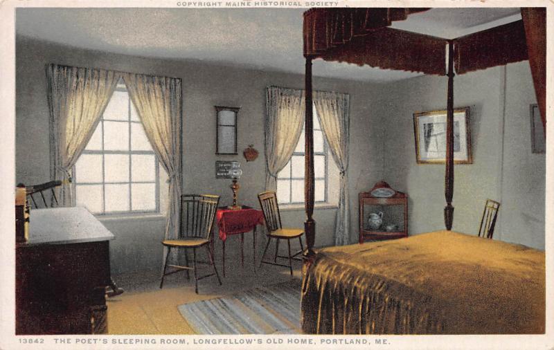 Sleeping Room, Longfellow's Old Home, Portland, Maine, early postcard, unused