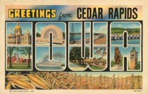 1940s Greetings From Cedar Rapids Iowa - VintageBig Letter Postcard