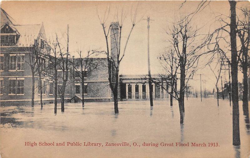 D49/ Zanesville Ohio Postcard 1913 High School Library Flood Disaster 1