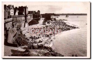 Old Postcard Saint Malo La Plage De Bon Secours at high tide
