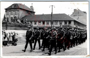 WWII c1940s Germany Troops March RPPC Real Photo Friseur Bohm Agfa Soldiers A72