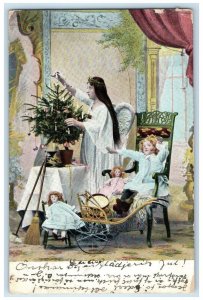 1906 Christmas Angel Decorating Christmas Tree Toys Chicago Illinois IL Postcard