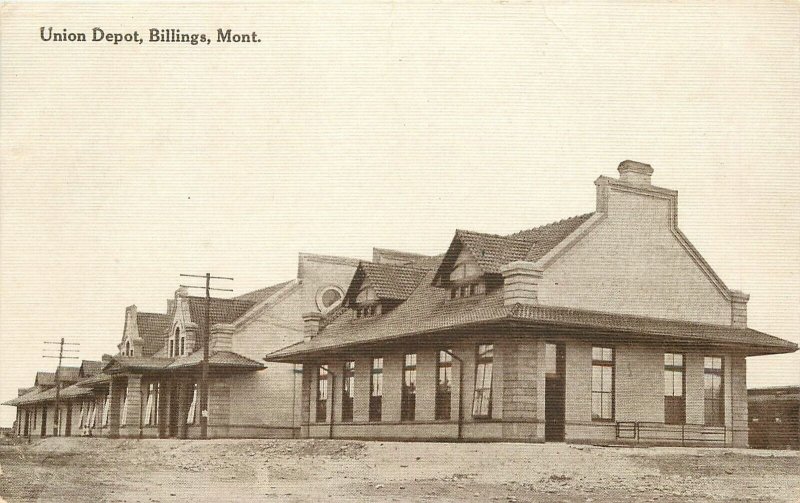 Postcard Montana Billings Union Depot railroad 1912 Occupation 23-5084
