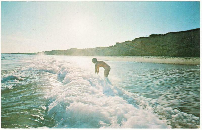 Man Skinny Dipping in Ocean Surf on Cape Cod Postcard 1960s-1970s