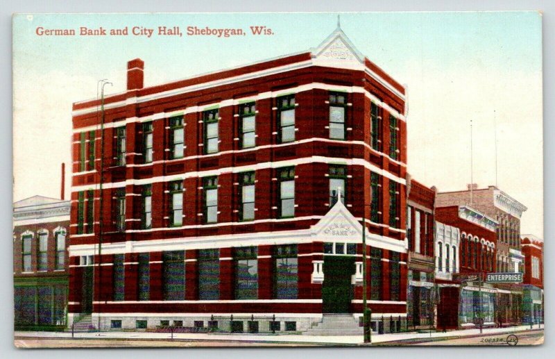 Sheboygan Wisconsin~German Bank & City Hall Close Up~Barber Shop Pole~1912 