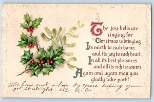 Stamford Connecticut CT Postcard Christmas Holly Berries Mistletoe Clapsaddle