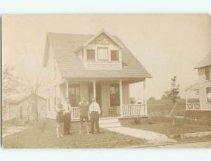 Pre-1918 rppc GAY INTEREST - 2 MEN IN SWIM SUITS OUTIDE KAY-ESS HOUSE o1827