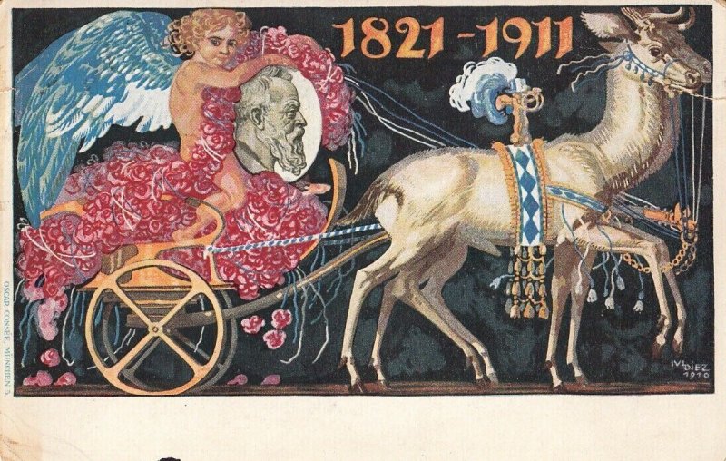 Prince Luitpold of Bavaria M. Diez angel deer cart allegory 1910 postcard 