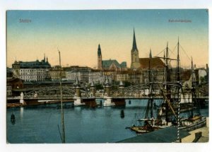 487856 Poland Szczecin Stettin railroad bridge Vintage postcard