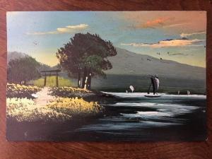 Unique Hand Painted Landscape Scene In Japan. Z1