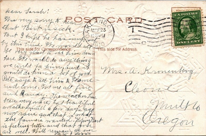 1910 Easter Greetings choir boy song book cross gold embossed postcard