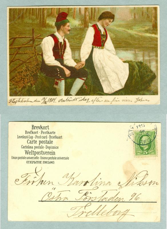 Sweden. Young Couple. Postal Used 1904. Writing On Edge Front.