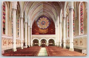 Utah~St Mary's Catholic Cathedral Interior~Nave~12-Teardrop Window~Pews~c1910 PC