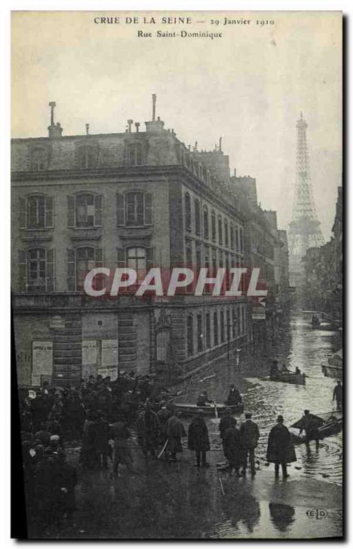 Old Postcard Crue of the Seine Eiffel Tower Rue Saint Dominique