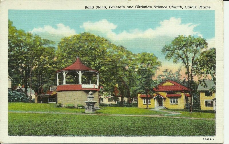 Calais, Maine, Band Stand, Fountain and Christian Science Church