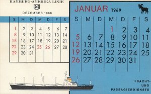 Postcard Hamburg - America Line cargo ship calendar 1968 December 1969 January