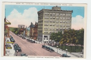 P2517, old postcard high street view old cars signs etc hamilton ohio unused