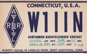 QSL Card ; WEST HARTFORD , CT , 1930s