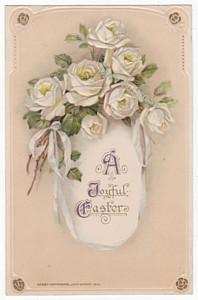 Winsch Vintage Easter Postcard White Roses