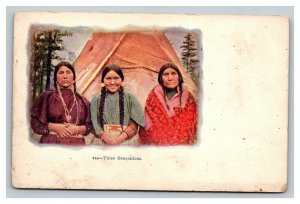 Vintage 1900's Postcard Three Generations of Native American Women Tepee