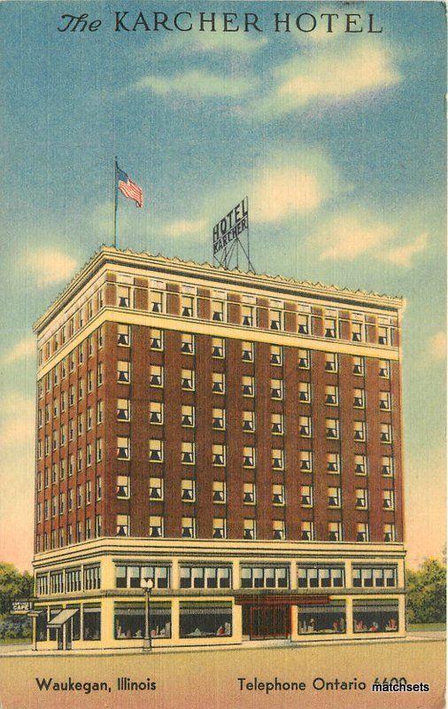 1940s Karcher Hotel roadside Waukegan Illinois linen MWM postcard 8275