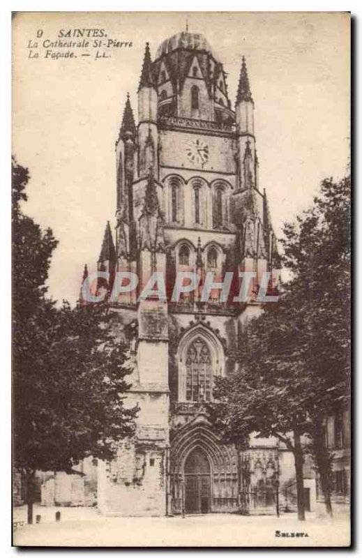 Old Postcard Saintes La Cathedrale St. Peter's Facade