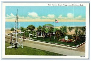 c1940's Fifth Avenue Beach Playground Truss Tower Building Manistee MI Postcard