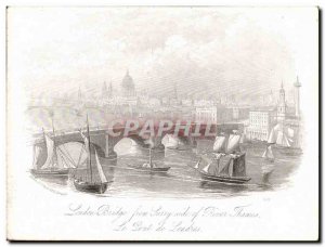 Great Britain Postcard Old London Bridge from Surry side of River Thames Lond...